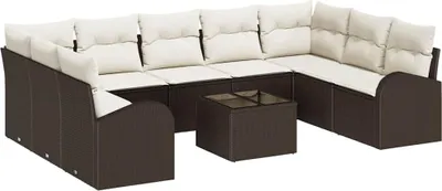 Immagine prodotto di Set divano vidaXL con cuscini, 10 pezzi, marrone, in polyrattan