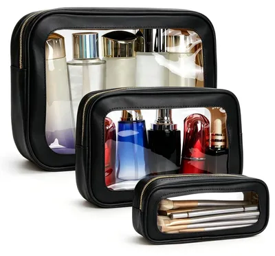 Produktbild von Solidchoice – Set aus 3 transparenten Kosmetiktaschen – Wasserdichte Reise-Toilettaschen für Damen und Herren