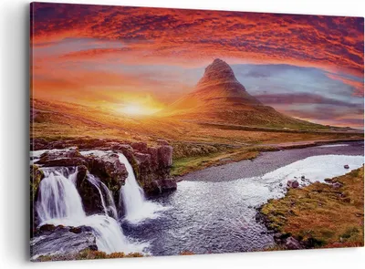 Produktbild von Bild auf Leinwand - Leinwandbild - Einteilig - Kirkjufell Wasserfall Berg - 100x70cm - Wand Bild - Wanddeko - Wandbilder - Leinwanddruck - Bilder - Wanddekoration - Leinwand bilder - AA100x70-4704