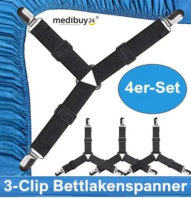 Produktbild von Bettlakenspanner für Spannbetttuch, Betttuchspanner 3 Clips 4 Stück Set von medibuy24