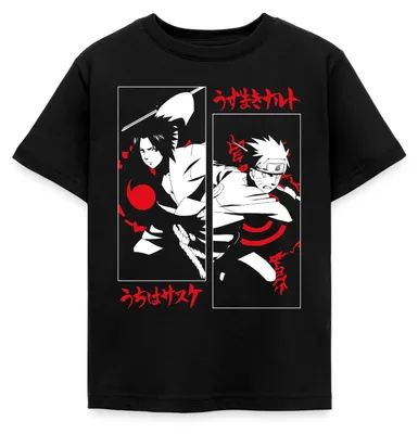 Produktbild von Spreadshirt Naruto Shippuden Cooles Design Mit Sasuke & Naruto Kinder T-Shirt, 122/128 (7-8 Jahre), Schwarz