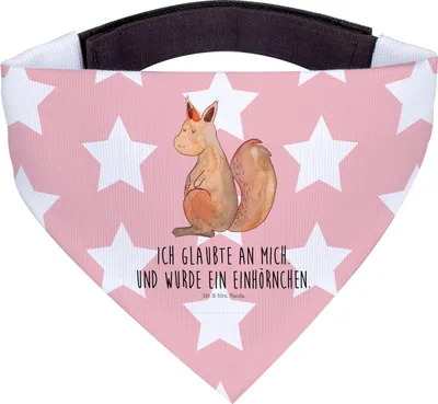 Produktbild von Mr. & Mrs. Panda Bandana Einhorn Glauben - Rot Pastell - Geschenk, Unicorn, Halstuch für Hund, Eichhörnchen, Eichhorn, Einhörnchen, Hundehalstuch, Hunde, Hals Tuch