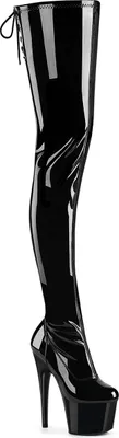 Produktbild von ADORE-4000SLT Pleaser High Heels Crotch Plateauoverkneestiefel schwarz Stretch Lack
