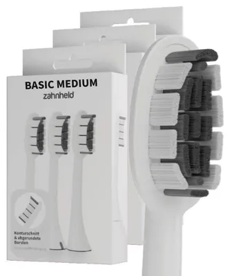 Produktbild von Zahnheld Bürstenkopf Ersatzbürsten Basic Medium - ideal für Gero Schallzahnbürste, 9 Stück, Weiß, mittelharte Wechselköpfe, Schallzahnbürstenkopf