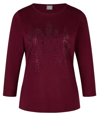Produktbild von RABE T-Shirt Dunkelrot Größe 38 mit Rundhalsausschnitt, 3/4-Arm und Steinmotiv