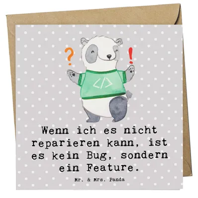 Produktbild von Mr. & Mrs. Panda Glückwunschkarte Feature Charme - Grau Pastell - Geschenk, Softwareentwickler, Beruf, anlasskarte, Softwareentwicklung, Programmierer, Klappkarte, Bug