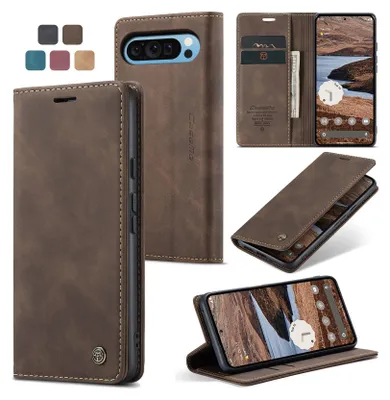 Image de Caseme Housse en cuir pour téléphone portable Housse à rabat Etui pour Google Pixel 9 Pro XL / 10 Pro XL Marron foncé