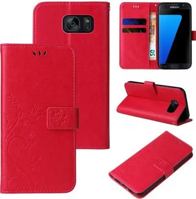 Produktbild von Kunstleder Flip-Hülle Floral für Samsung Galaxy S7 & S7edge - Farbe: Rot - Modellkompatibilität: Für Samsung Galaxy S7