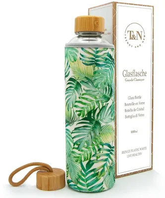 Produktbild von Trinkflasche aus Glas, 1 Liter, mit Neoprenhülle
