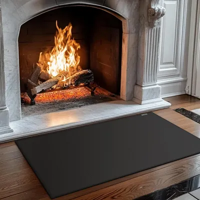 Produktbild von Funkenschutzmatte Kaminvorlegeplatte - 107 x 61 cm - Schwarz - Feuerfest bis 982 °C