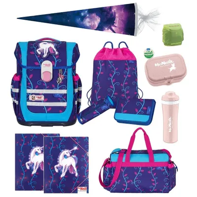 Produktbild von McNeill Schulranzen Mädchen 1. Klasse 12-tlg. Komplett-Set Ergo Complete LILLY mit Sporttasche und Einhorn / Pegasus Schultüte 85cm
