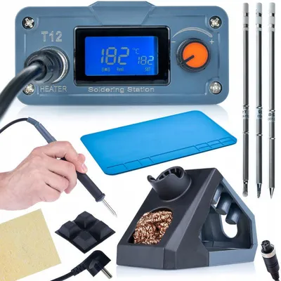 Obrázok produktu pre Zváračská stanica – Sada na spájkovanie SMD komponentov – Displej OLED – Regulácia teploty 200-450°C – S podložkou na spájkovanie