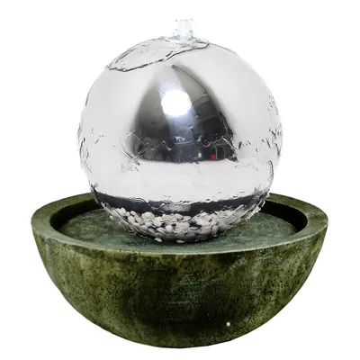 Produktbild von Köhko 30 cm Kugelbrunnen 21008 aus Edelstahl mit LED-Beleuchtung und Harzbecken