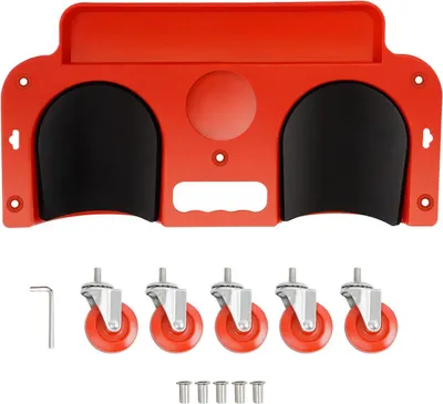 Produktbild von Rollendes Kniebrett - Kniekissen auf Rollen - Werkzeugfach - 5 Lenkrollen - 100 kg Traglast - 49×25 cm - PP + Schaum - Rot/Schwarz