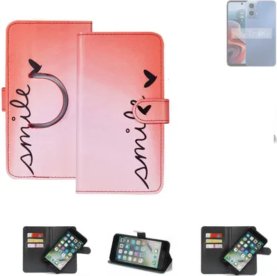 Produktbild von K-S-Trade Schutzhülle Handyhülle kompatibel mit Motorola G34 5G Hülle cover bookstyle Etui ''smile'' rot Standfunktion Kameraschutz (1Stk)