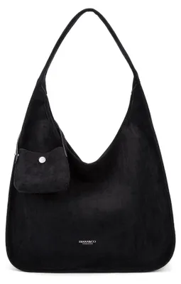 Produktbild von Damenhandtasche aus veganem Leder, schwarz, mit Reißverschluss und Außentasche