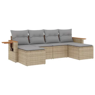 Produktbild von vidaXL 6-tlg. Garten-Sofagarnitur mit Kissen Beige Poly Rattan