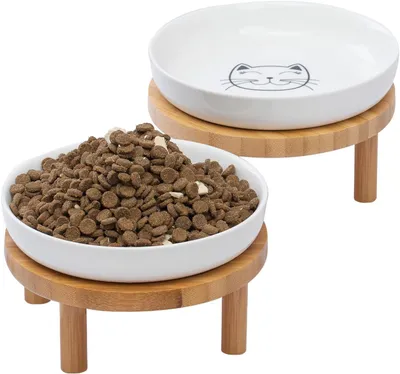 Produktbild von Lusifaco Keramik Katzennapf Erhöht, Erhöhung Katzen Futternapf (2 Set)