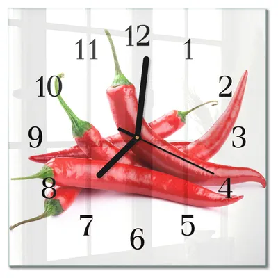 Produktbild von Tulup Glasuhr Wanduhr Küchenuhr Echt-Glas 30x30 cm Modern Dekorativ Geräuschlos Schwarzen Zeigern - Chilischoten