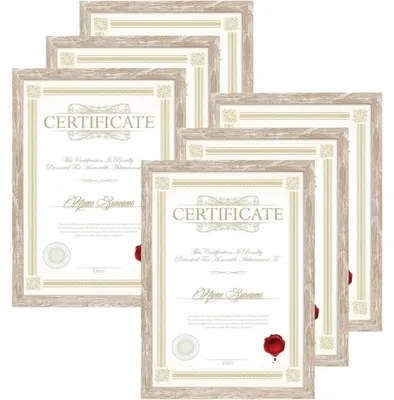 Productafbeelding van Set van 6 fotolijsten, formaat A4, geschikt voor diploma's en foto's, DIN A4, beige kleur, voor decoratie aan de muur en op tafel