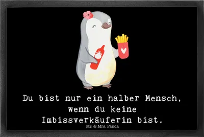 Produktbild von Mr. & Mrs. Panda Schmutzfangmatte Imbissverkäuferin Herz 40 x 60 cm - Schwarz - Geschenk, Schmutzmatte, Lustig, Witzig, Türmatte, Imbissbesitzerin, Pommesverkäuferin