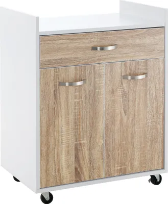 Image de HOMCOM Chariot de service desserte de cuisine à roulettes tiroir placard 2 portes étagère en bois blanc aspect chêne clair