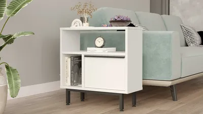 Image de Skye Decor, On6-W, table d'appoint, 100 % PANNEAUX DE SPANCE REVÊTUS DE MÉLAMINE, blanc, 60 x 25,5 x 60 cm