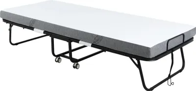 Zdjęcie produktu dla Łóżko składane dla gości Fortuna Lai  z kółkami, stal + pianka, białe + czarne, 200 x 75 x 42,5 cm