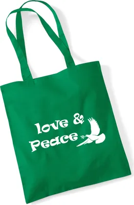Produktbild von Huuraa Jutebeutel Love & Peace 10 Liter Kelly Green Baumwolle Tasche Geschenkidee