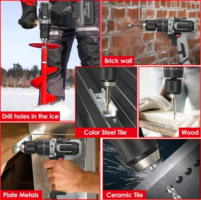 Image de 21V Cordless Drill Driver Batteries Max Torque 200N.m 20+3 Position 0-2150RMP Variable Speed Impact Hammer Drill Screwdriver With PlasticTool Box