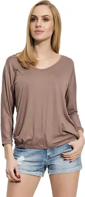 Produktbild von Damen Basic Langarm Bluse V-Ausschnitt; Cappucino S (36)