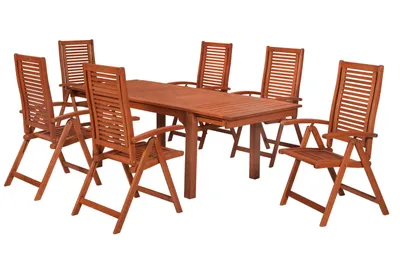 Obrázek produktu pro Merxx Zahradní nábytek, 7dílná sada, 6 skládacích křesel, rozkládací stůl 150 (185/220) x 90 cm – eukalyptus
