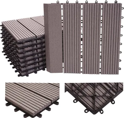 Obrázek produktu pro WPC dlažba Rhone + okraj, vzhled dřeva balkon/terasa, 11x po 30x30cm = 1m2 Premium šedá lineární vertikální