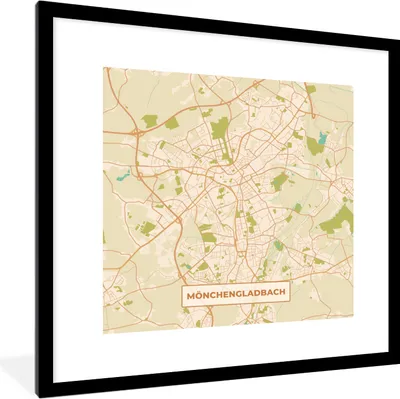 Produktbild von MuchoWow® Gerahmtes Poster Mönchengladbach - Jahrgang - Karte - Stadtplan 40x40 cm - Poster mit Schwarzem Bilderrahmen Wandposter Rahmen Foto Bilder - Poster - Plakat im Rahmen