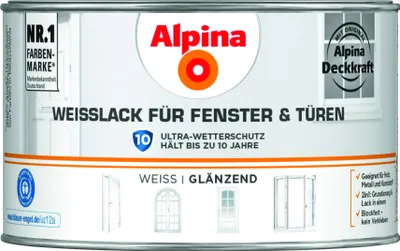 Produktbild von Alpina Weißlack für Fenster & Türen 300 ml weiß glänzend