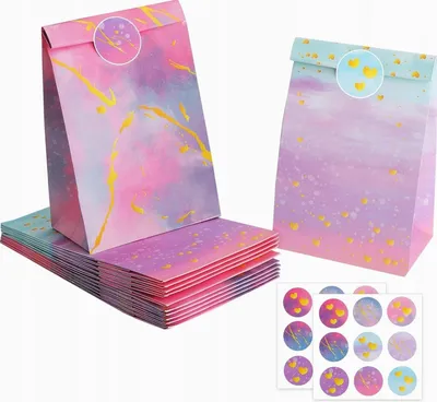 Produktbild von 12 Bunte Papiertüten für Geschenke & Kindergeburtstage
