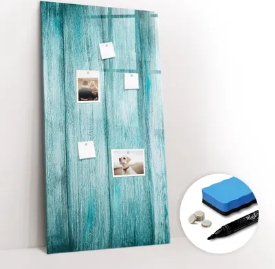 Produktbild von Magnetpinnwand Memoboard - Zubehörsatz - Schwarzer Marker + Schwamm + Magnete - 60 x 120 cm - Blaues Holz