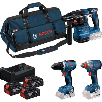 Immagine prodotto di Bosch Professional 18V Profi-Set (GSR,GDX,GBH,3xGBA,GAL C) (0615A50093)
