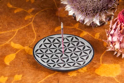 Produktbild von Specksteinhalter Blume des Lebens, schwarz