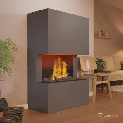 Produktbild von GLOW FIRE Elektrokamin 'Tucholsky 3-sided ' | Wasserdampf Kamin mit OMC 600 inkl. Holz in schwarz | HxBxT: 140x90x45 cm