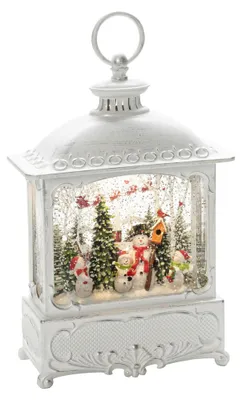 LED-Schneekugel Laterne Schneemann Familienszene 30 cm