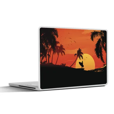 Produktbild von MuchoWow® Laptop Aufkleber Sticker Cover Tropische Illustration eines Surfers bei Sonnenuntergang 25x18 cm - Laptop-Deko