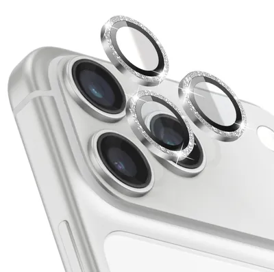 Image de Zanaé, protection pour objectif d'iPhone 17 Pro, avec strass scintillants, en verre trempé, couleur argent