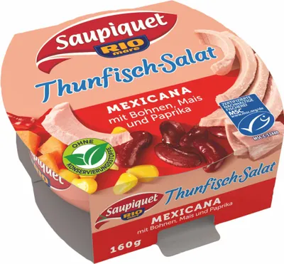 A product container for tuna salad.