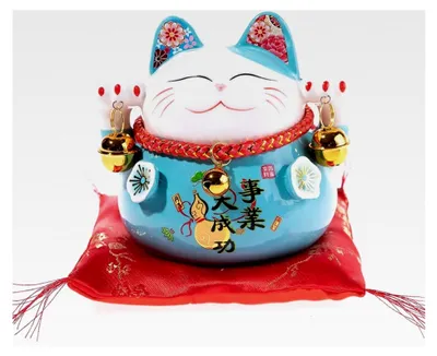 Produktbild von Maneki Neko Katze – Japanische Glücksspardose – Asiatische Traditionen – Farbe Blau – Porzellan – Japanische Dekoration und Geschenkidee – Glück, Schutz, Freude