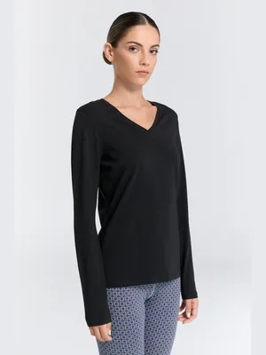 Produktbild von Damen Langarmshirt mit V-Ausschnitt