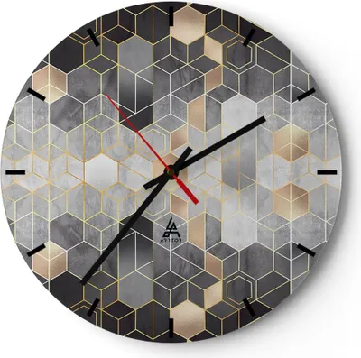 Produktbild von Wanduhr - Rund - Glasuhr - Geometrisch Abstraktion Sechsecke - 30x30cm - Schleichendes Uhrwerk - Lautlos - zum Aufhängen bereit - Dekoration Modern - Wanddekoration aus Glas - C3AR30x30-4776