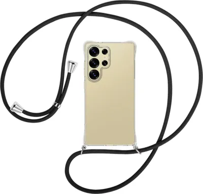 Produktbild von Handykette Backcover-Schutzhülle mit Band (Metall silberfarben) für Samsung S25 Ultra - schwarz