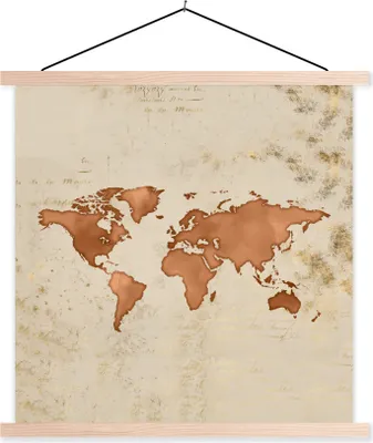 Produktbild von MuchoWow® Textilposter Weltkarte - Vintage - Orange 40x40 cm mit holzfarbenen Rahmen - Posterleiste