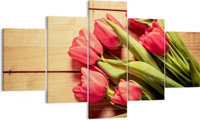 Produktbild von Bild auf Leinwand - Leinwandbild - Tulpen Blumenstrauß Sommer Garten - 125x70cm - Wand Bild - Wanddeko - Leinwanddruck - Bilder - Kunstdruck - Leinwand bilder - Wandkunst - EA125x70-2867